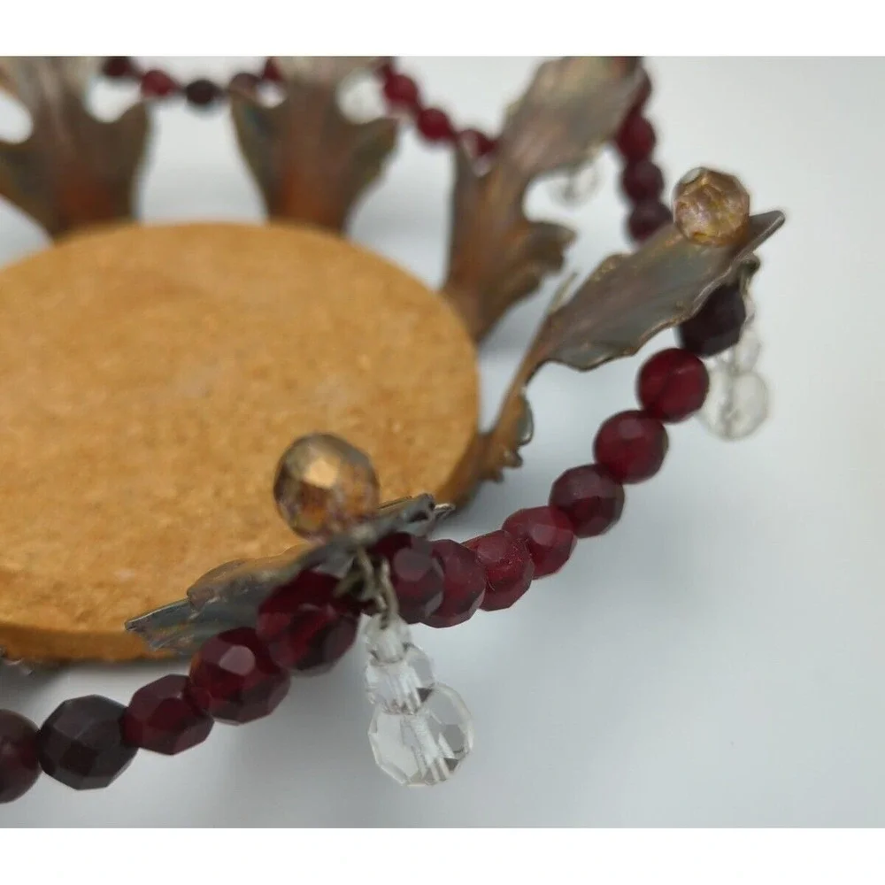 Vtg Wine Bottle Coaster Faceted Red Clear Beads Holiday‎ Table Gothic Setting